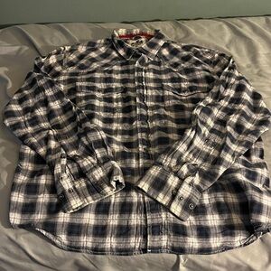 Express Blue and White Plaid Snap Shirt